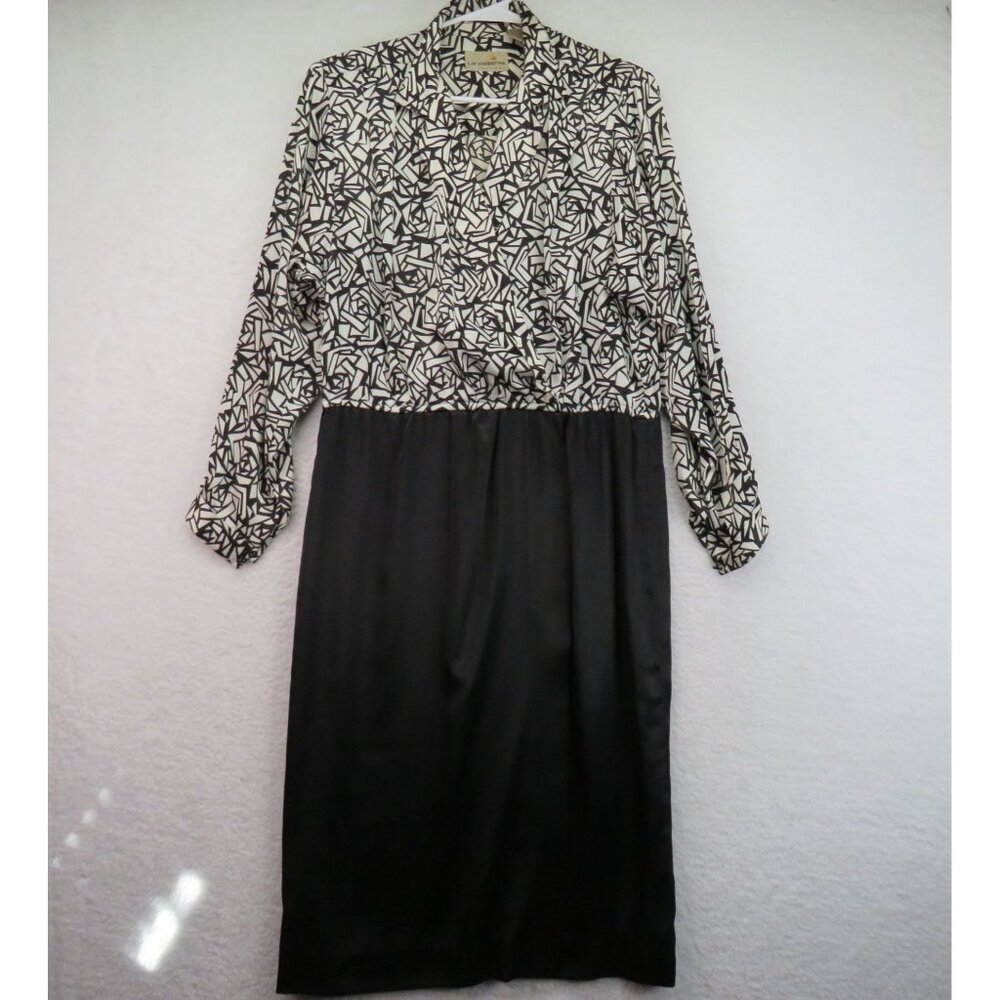 Liz Claiborne Dress Womens Size 10 Black White Long Sleeve‎ Vintage Secretary